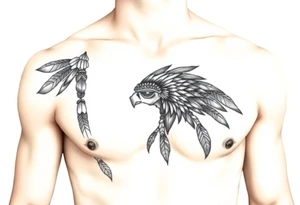 Native American chest color male left peck tattoo idea