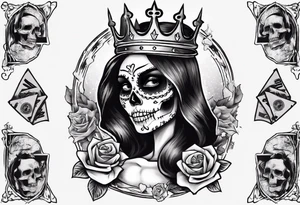 santa la muerta with money and crown
on the card tattoo idea