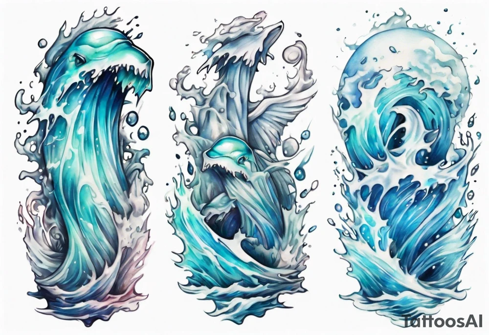 a glass statue standing in crashing waves tattoo idea