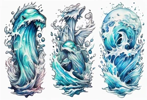 a glass statue standing in crashing waves tattoo idea