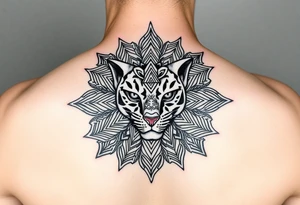 intricate mandala with sacred panther with geometry and cosmic elements tattoo idea