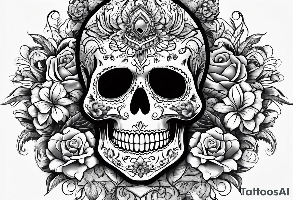 Day of dead skull with white background tattoo idea
