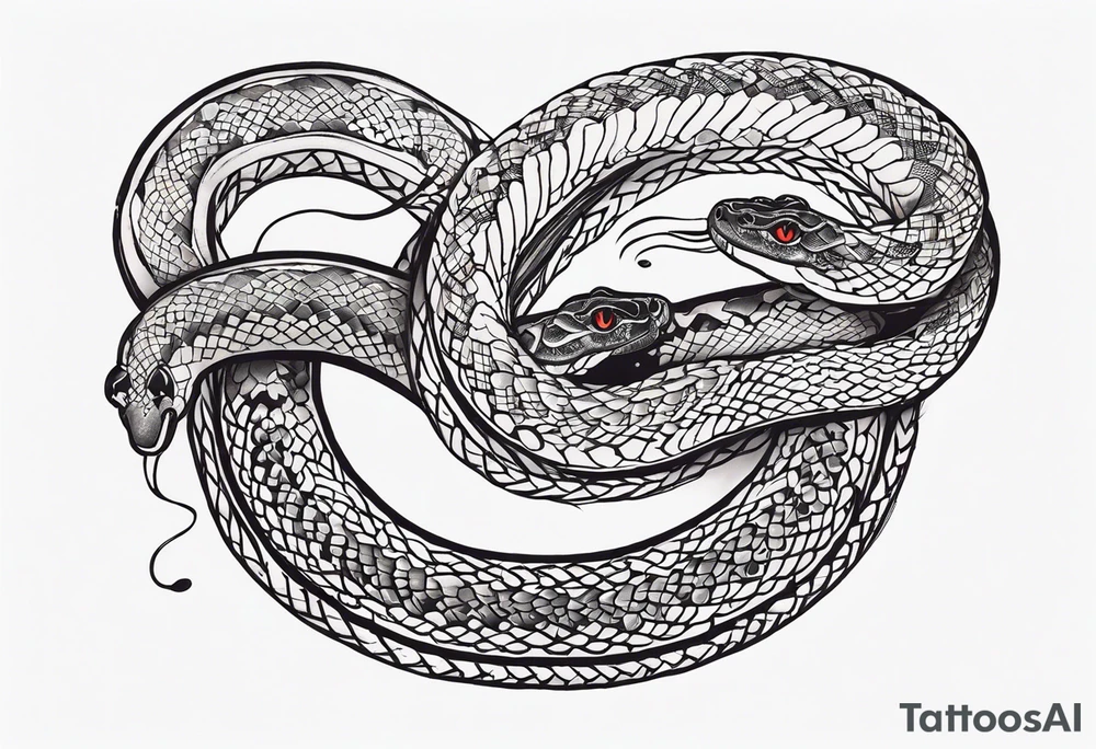 Double head snake tattoo for placement along the spine in japanese style to symbolise a journey of healing and transformation with reference to being a twin tattoo idea