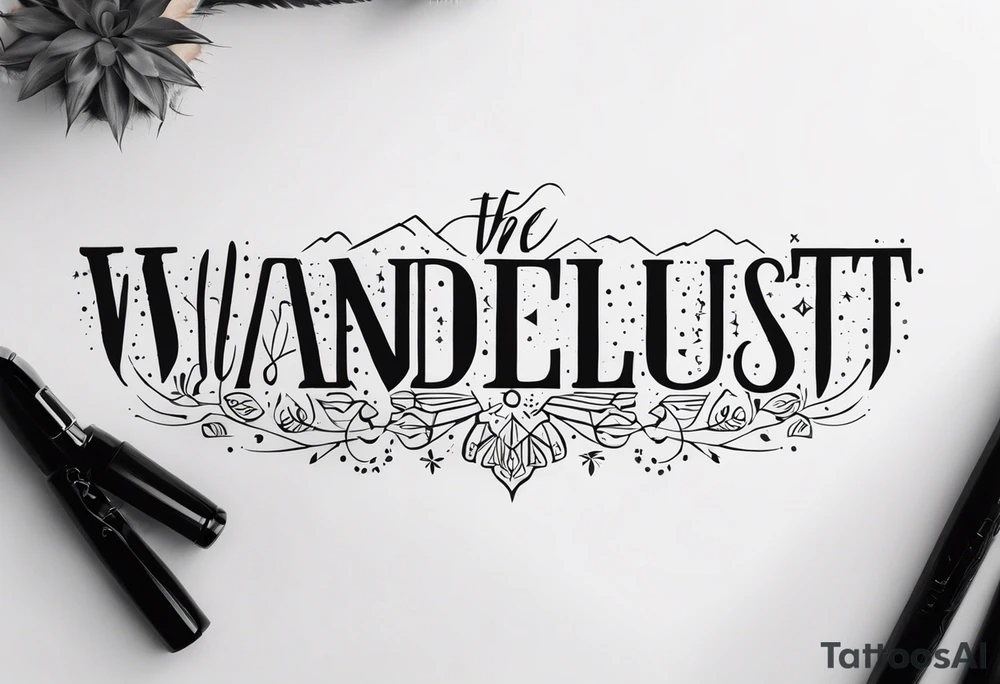 The word “wanderlust” with the initials “jda” in the middle tattoo idea
