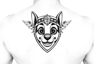 A realistic paw patrol print with a knight's crest, adorned with metallic details, symbolizing bravery and protection. tattoo idea