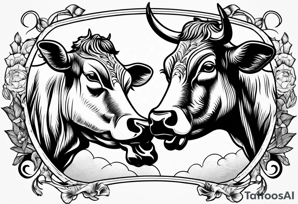 linework of two cow fighting with each other tattoo idea