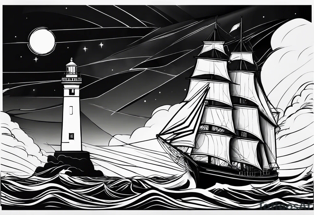 phare maritime dans un bateau a voiles. tattoo idea