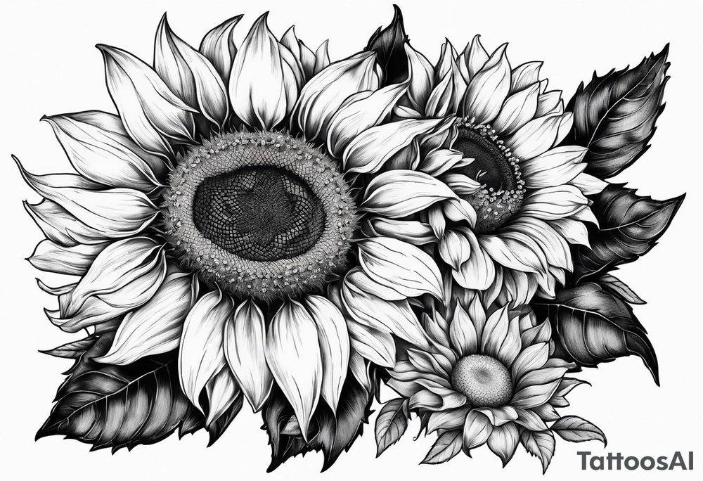 2 sunflowers with forget me nots intertwined tattoo idea