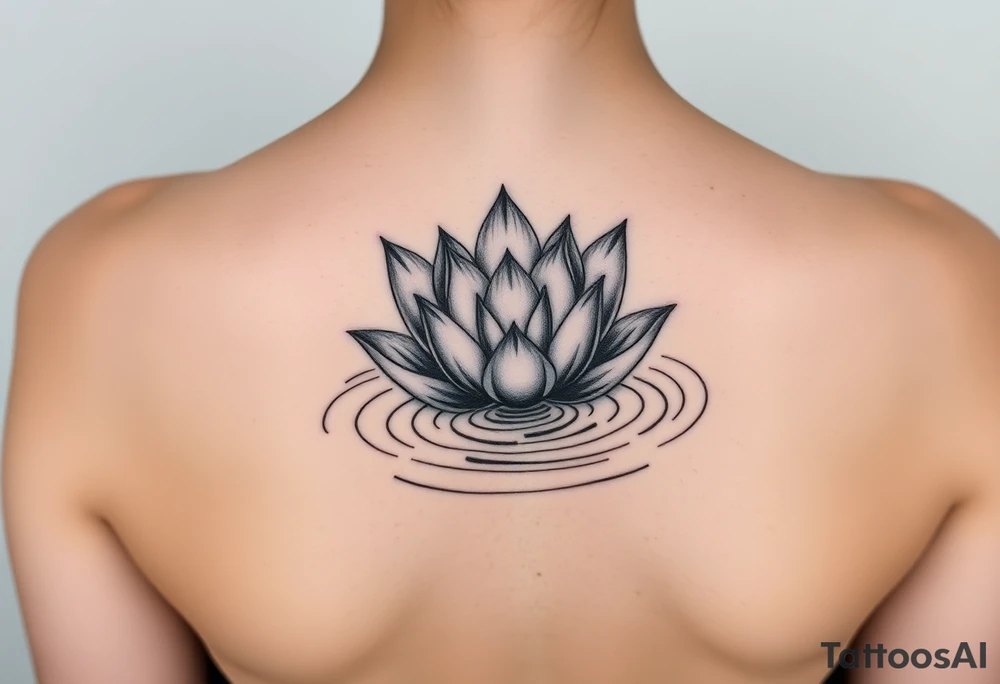 serene lotus flower emerging from sacred waters with ripples tattoo idea