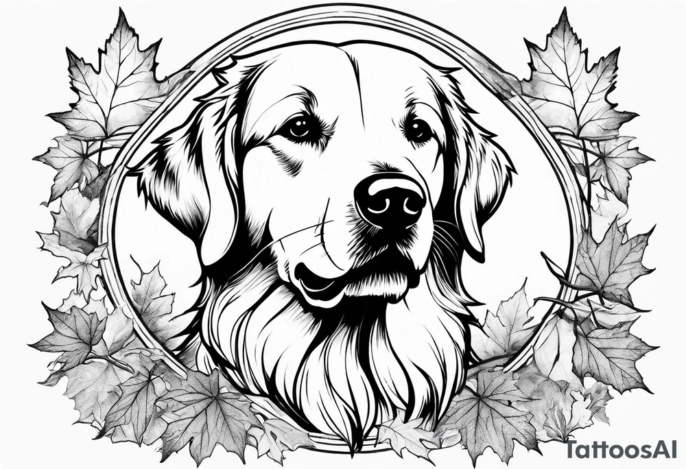 maple leaf, golden retriever tattoo idea