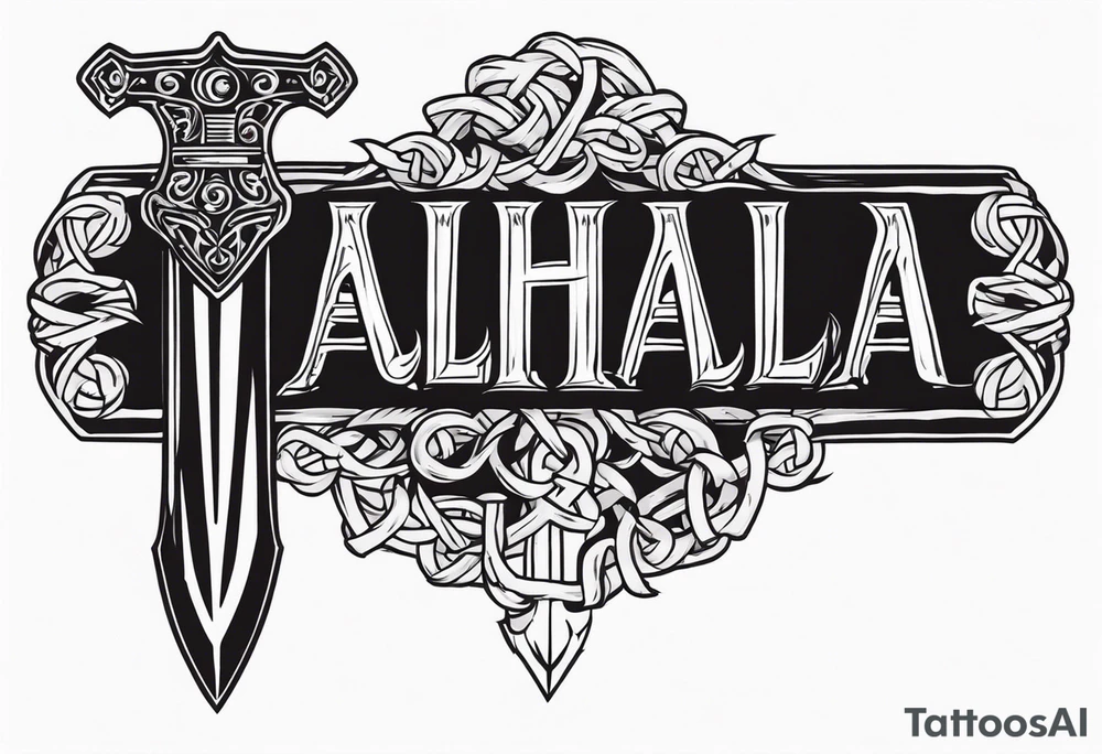 Valhalla sword shield barb wire chain tattoo idea