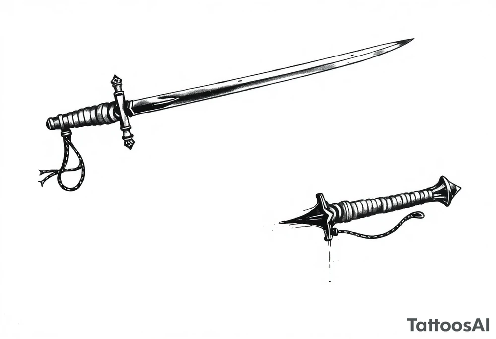 Life, sword, ambition, relentless, happiness tattoo idea