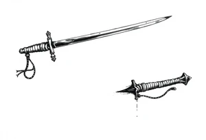 Life, sword, ambition, relentless, happiness tattoo idea