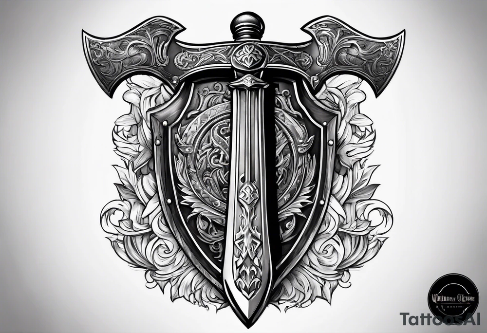 Valhalla sword shield fire axe tattoo idea