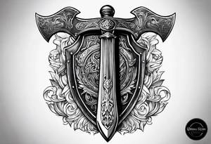 Valhalla sword shield fire axe tattoo idea