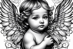 Small  young baby angel tattoo idea