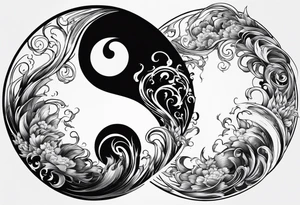 Yin Yang of fire and water together with technology and nature tattoo idea