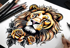 a lion rose and Big Ben hand tattoo tattoo idea