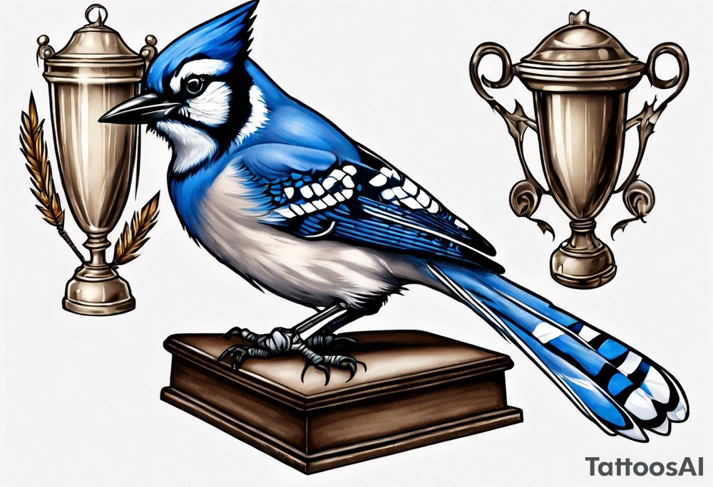 bluejay with cricket trophy tattoo idea