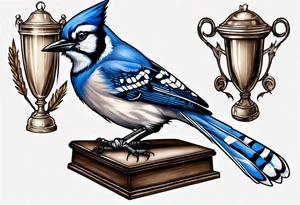 bluejay with cricket trophy tattoo idea
