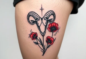 Big army inspired , Aries, 2 red poppy’s, and smoke tattoo idea