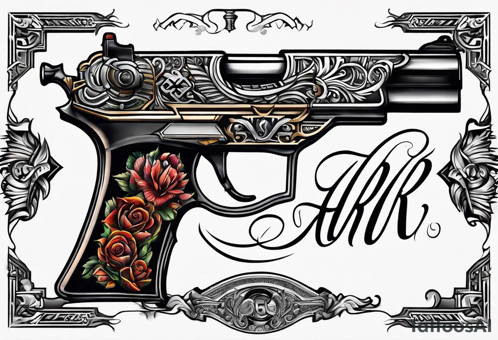 The letters AR with a pistol on each side tattoo idea
