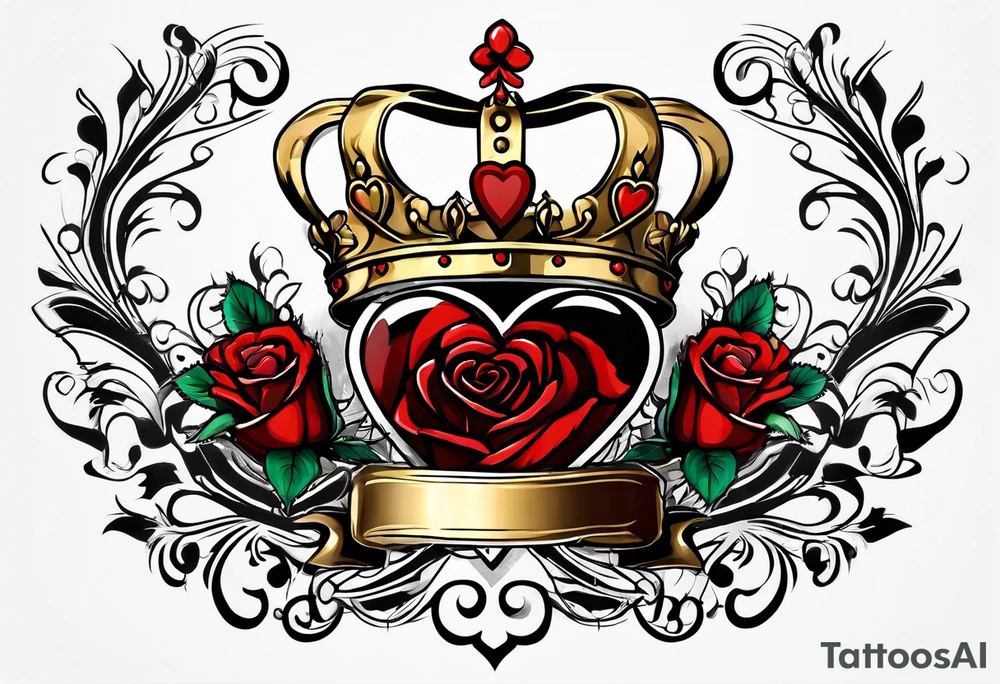 the red rose queen's golden crown with a heart tattoo idea