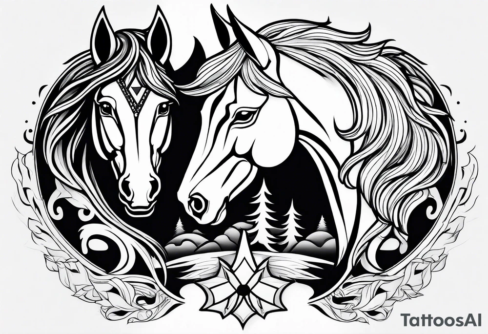 Horse and wolf mixed tattoo idea