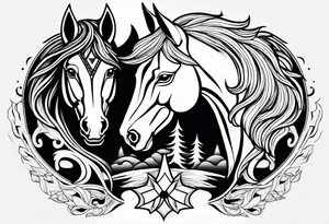 Horse and wolf mixed tattoo idea
