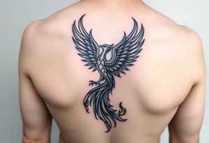 magnificent phoenix rising from golden flames with trailing embers tattoo idea