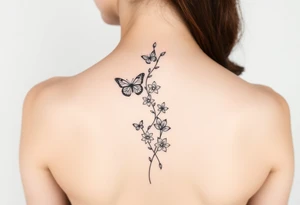 Flower vine with butterflies spine tattoo tattoo idea