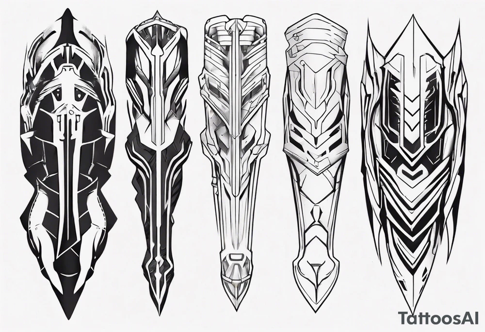 Futuristic leg armor tattoo idea