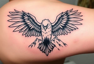 majestic eagle spreading wings against mountain peaks tattoo idea
