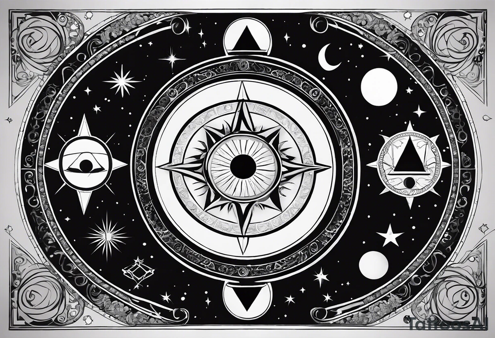 Astrology, Cancer & Aquarius, Natal Chart, angelic, vision, planetary, yin yang, the moon, spiritual third eye, mystical armband tattoo idea