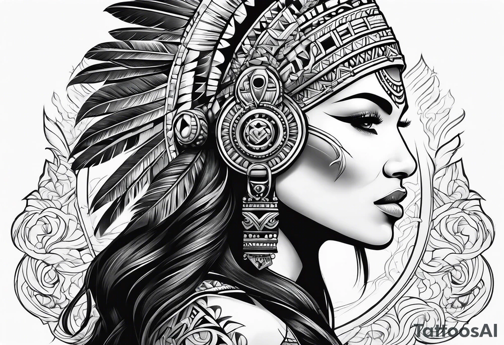Aztec princess side profile tattoo idea