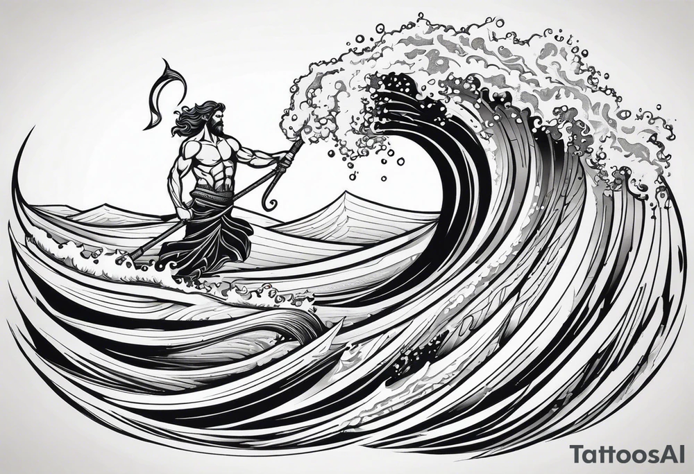 Poseidon steht in einer Welle im Meer tattoo idea