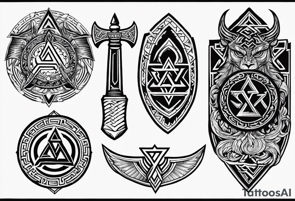 Valhalla sword 
 dragon axe Valknut tattoo idea