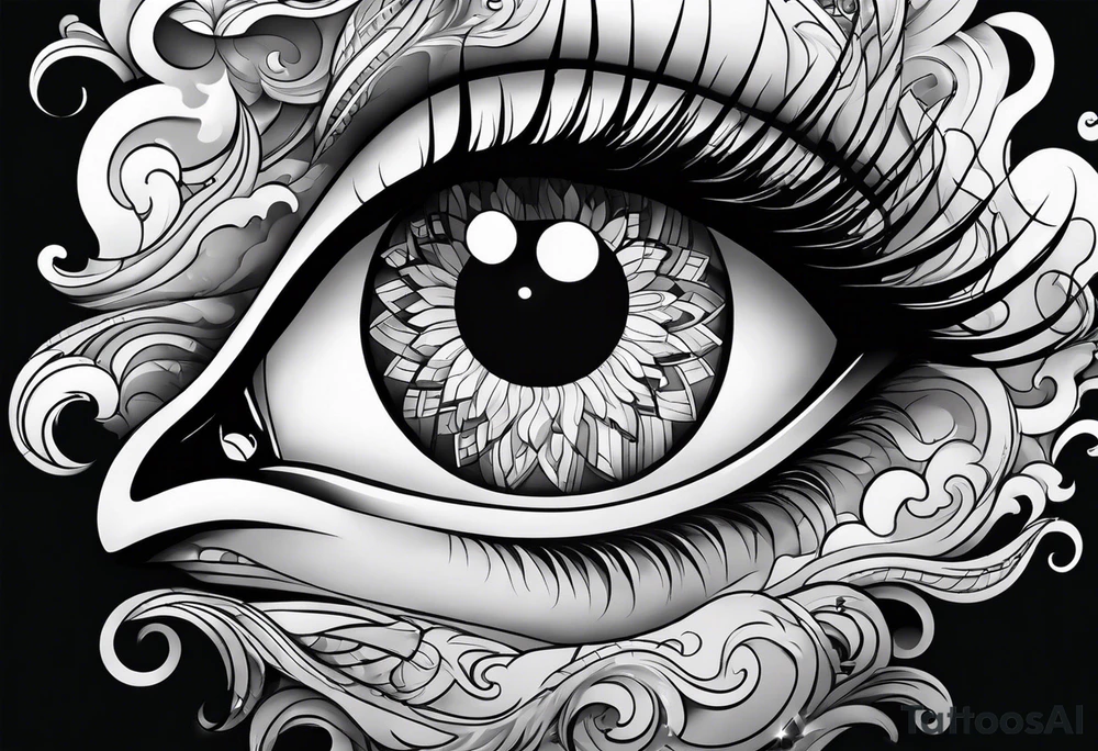 Face with eyes with background and clouds tattoo idea