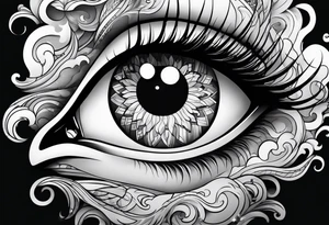 Face with eyes with background and clouds tattoo idea