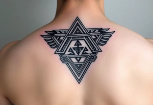 aztec triangle with intricate pattern, composed of interlocking blocks tattoo idea