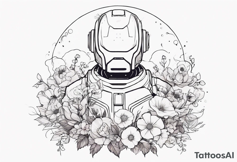 Ghost dressed like a robot, surrounded by flowers, tattoo idea Ghost dressed like a robot, surrounded by flowers, tattoo idea