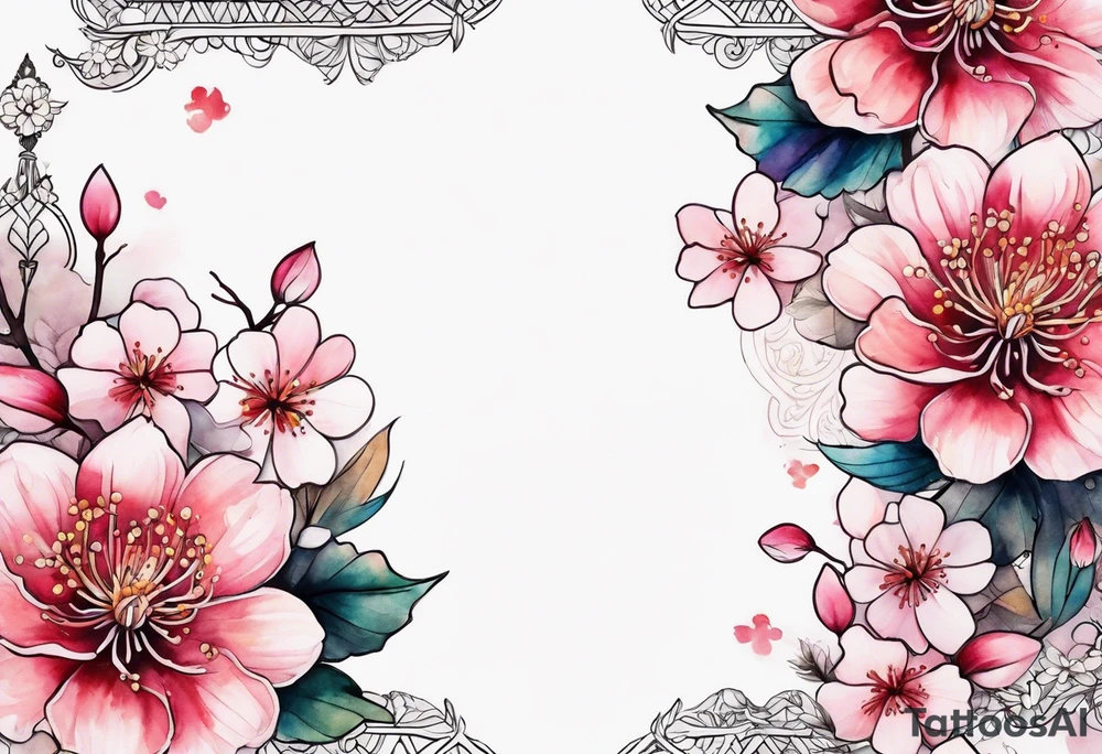 Sakura flowers with lace sternum tattoo idea