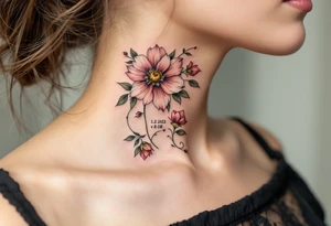 Florals with name "Simon" and numbers 12.2.2022 v 8:08 hidden within petals in dusty rose and olive green. tattoo idea