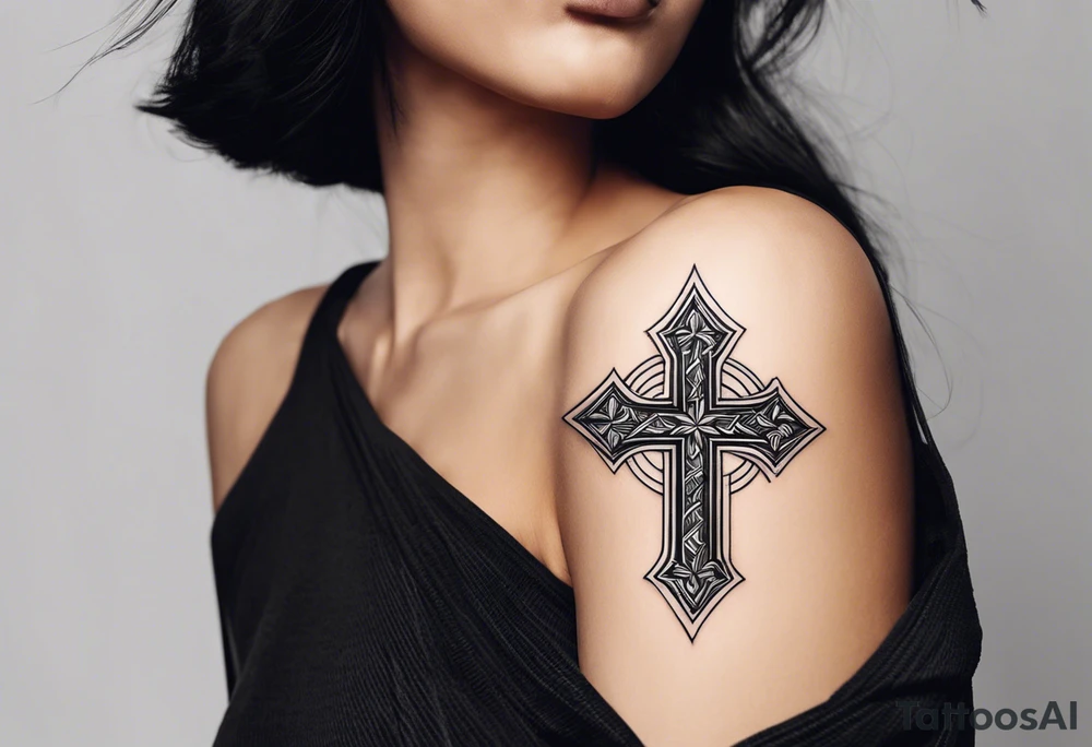 Small Cross on top if a one mountain tattoo idea