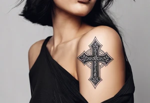 Small Cross on top if a one mountain tattoo idea