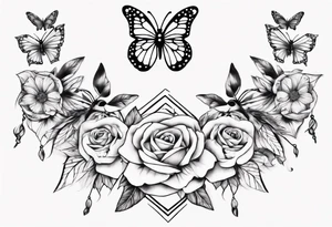 Ankle bracelet tattoo with flowers and butterflies and larger in the centre tattoo idea
