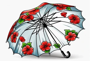 Upside down umbrella filled with geraniums rain droplets tattoo idea