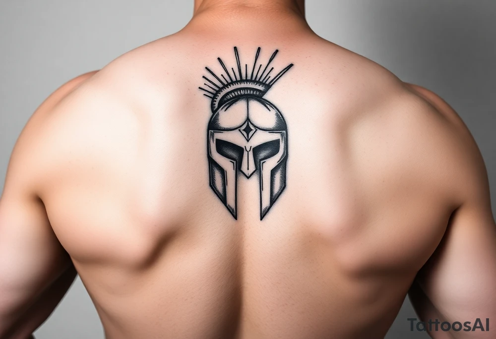 Spartan helmet forearm sleeve tattoo idea