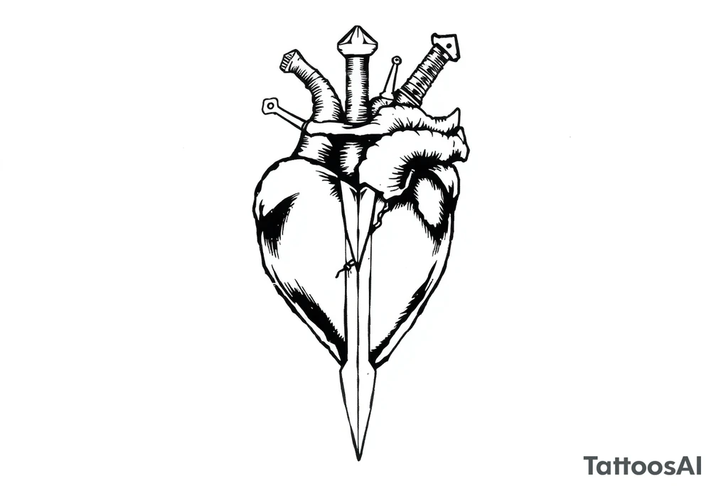 Dagger piercing heart tattoo idea