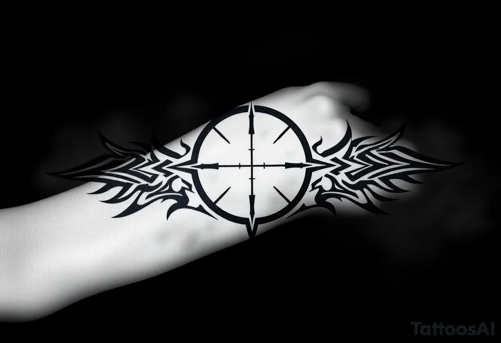 2d scope crosshairs with eerie fog in background tattoo idea